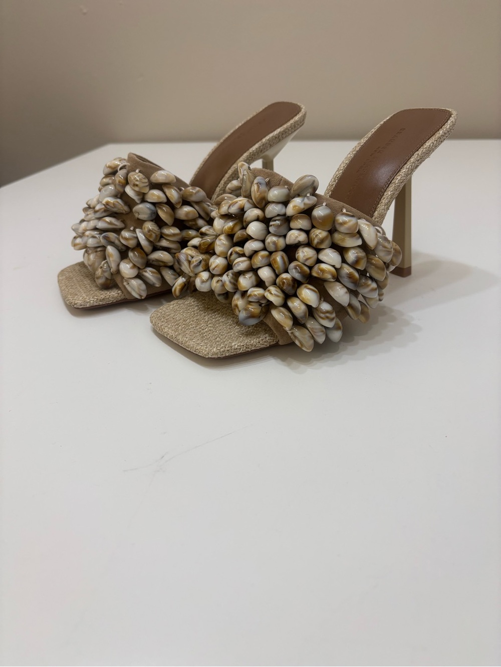🌴 Brandon Blackwood NY “Sisal Heel” Cowrie Shell Sandals 🐚
